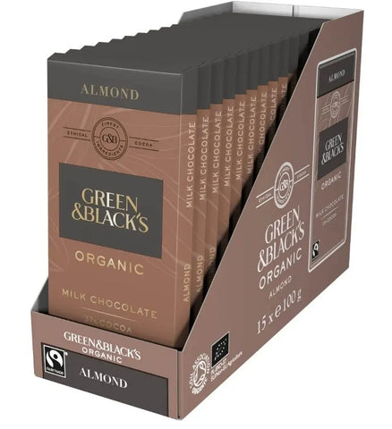 Green & Blacks Organic Almond Chocolate 15 x 90g (case) - Out of Date