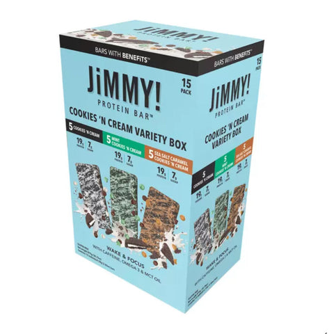 JiMMY! Protein Bars with Benefits Cookies & Cream Variety Box 15 x 58g - Out of Date