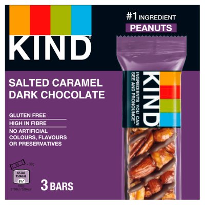 KIND Salted Caramel Dark Chocolate 3 x 30g - Out of Date