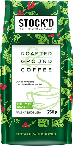 STOCK'D Medium Roast Ground Arabica & Robusta Coffee 250g - Out of Date