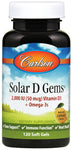 Carlson Labs Solar D Gems, 2000 IU Natural Lemon 120 Softgels