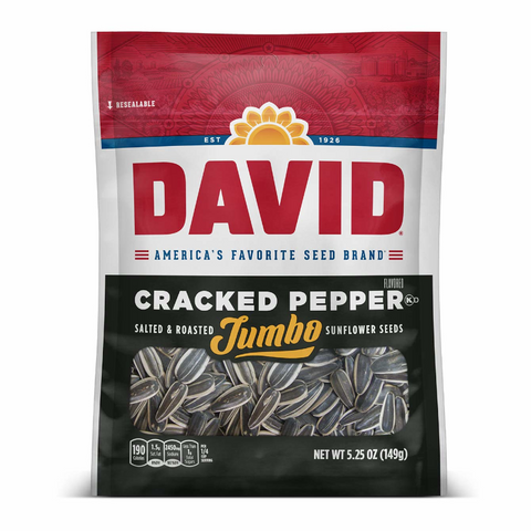 DAVID Jumbo Cracked Pepper Sunflower Seeds 149g - Out of Date