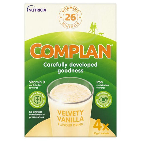 Nutricia Complan Velvety Vanilla Flavour Drink 4 x 55g Sachets - Out of Date