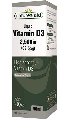 Natures Aid Vegan Vitamin D3 Liquid 2500iu 50ml - Out of Date